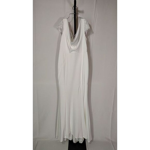 Lulus Women Forever Beloved Lace Cap Sleeve Mermaid Maxi Dress White L - Picture 2 of 3